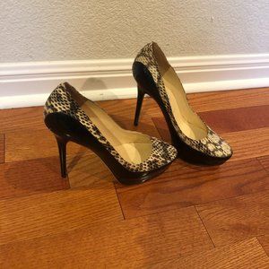 Jimmy Choo patent leather and snakeskin platforms